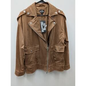 Future Collective Women’s Brown Faux Suede Moto Jacket Size S Zip Front Overs